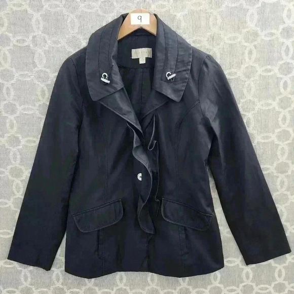 Breatan Ruffle Black Button Jacket Women's S - Picture 1 of 10